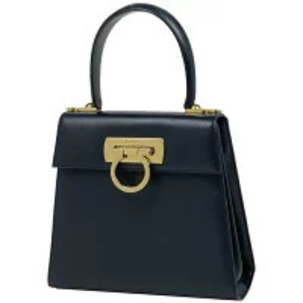Salvatore Ferragamo Gancini 2way Shoulder Bag Leather Navy Blue
